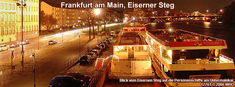 Frankfurt am Main, Blick vom Eisernen Steg auf die Mainschiffe am Untermainkai.