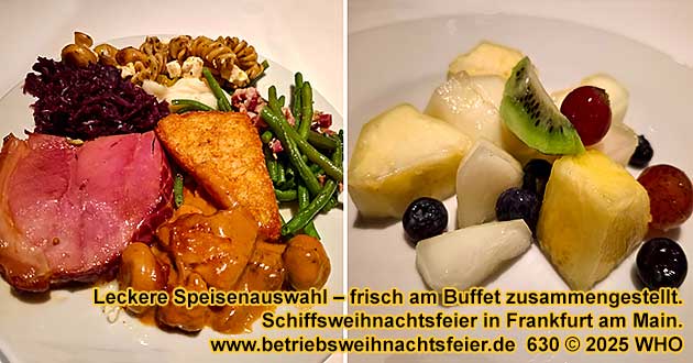 Leckere Speisenauswahl � firsch am Buffet zusammengestellt. Schiffsweihnachtsfeier in Frankfurt am Main