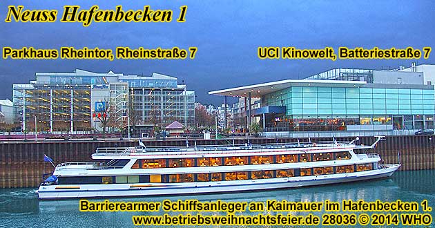 Neuss Hafenbecken 1, Schiffsanleger fr Personenschiffe an der UCI Kinowelt, Batteriestrae 7.