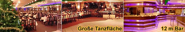 3 Weihnachtsfeier-Fotos vom Charterschiff bis 260 Personen mit Weihnachtsbaum, gro�er Tanzfl�che und 12 m langer Bartheke