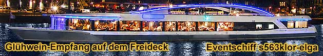 Weihnachtsfeier auf dem Eventschiff bei Frankfurt am Main. Gl�hwein-Empfang auf dem Freideck m�glich.